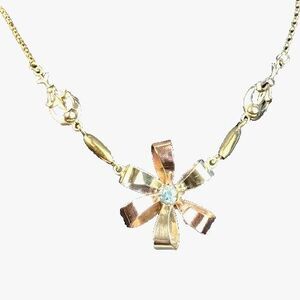 VTG 1930's Rose and Yellow 10K Gold Filled Flower Bow Necklace W/ Accent Links